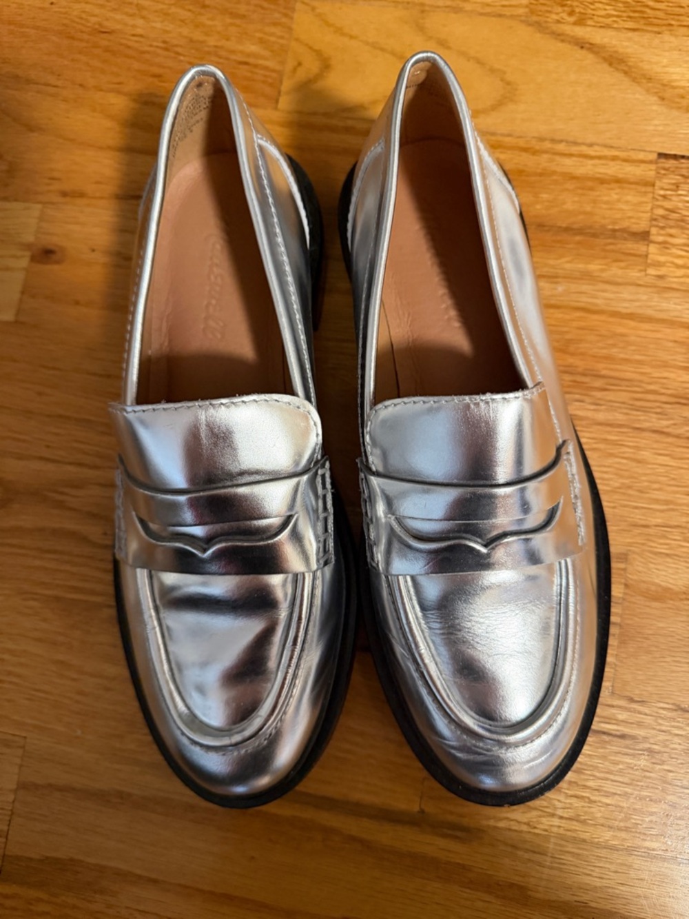 Madewell Metallic Silver Penny Loafers